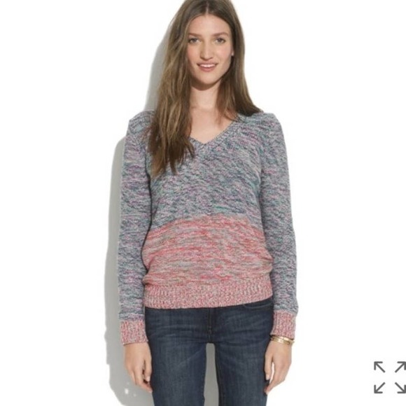 Madewell Sweater Small V-Neck Knit Colorblock Spectrum Pullover Long Sleeve - Picture 1 of 11